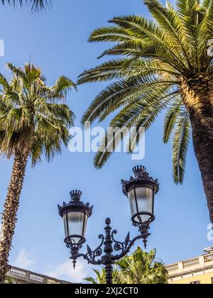 Rue Lightsi sur la Plaça Reial dans le Barri Gotic à Barcelone, Catalogne, Espagne. Banque D'Images