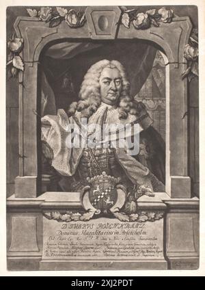 Ivar Rosenkrants Baurenfeind, Georg Vilhelm 1728 - 1763, Wahl, Johann Salomon 1689 - 1765 Mezzotint, Print Danske portrætter i kobberstik, litografi og træsnit : en beskrivende fortegnelse, P.B.C. Westergaard, NR. 9995, C 3997:1-2 da, 1930-1933 Ivar Rosenkrants Banque D'Images