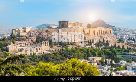 Vue panoramique d'Athènes avec la colline de l'Acropole en Grèce. Banque D'Images