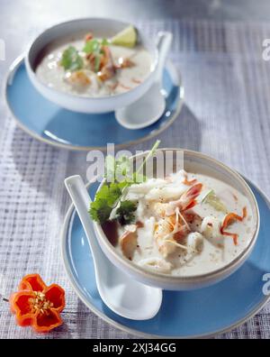 Calmar,crevettes et lait de coco soupe Thaï Banque D'Images