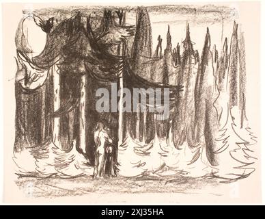 Vers la forêt est une lithographie et une estampe d'Edvard Munch (1863-1944), représentant une scène forestière, documentée dans les œuvres graphiques de Munch. Banque D'Images