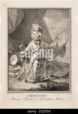 Christian VII enfant Preisler, Johan Martin 1715 - 1794, Pilo, C.G. 1711 - 1793 gravure sur cuivre, impression Beskrivende catalogue sur Portraiter af det danske Kongehuus, A. Strunk, NR. 778, d 10460 da, 1882. Manuel de l'amateur d'estampes, Charles le Blanc, NR. 25, C 35580, 1854-[1890] Christian VII som Barn Banque D'Images