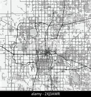 Carte d'Oklahoma City en Oklahoma en niveaux de gris. Contient un vecteur en couches avec routes eau, parcs, etc Illustration de Vecteur