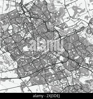 Carte de Kitchener au Canada en niveaux de gris. Contient un vecteur en couches avec routes eau, parcs, etc Illustration de Vecteur
