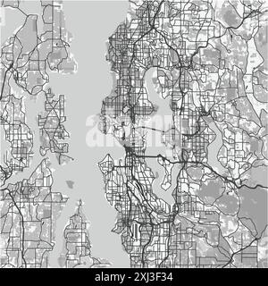 Carte de Seattle à Washington en niveaux de gris. Contient un vecteur en couches avec routes eau, parcs, etc Illustration de Vecteur