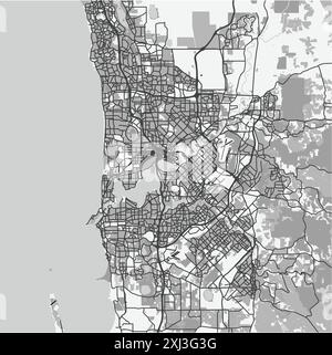 Carte de Perth en Australie en niveaux de gris. Contient un vecteur en couches avec routes eau, parcs, etc Illustration de Vecteur