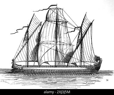 Période romaine. Récipient trireme. Gravure, XIXe siècle. Banque D'Images