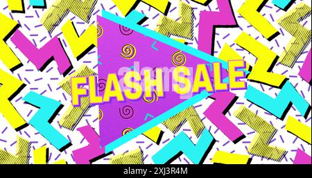 Image de texte de vente flash, motif circulaire en triangles, motif abstrait sur fond blanc. Généré numériquement, hologramme, illustration, remise Banque D'Images