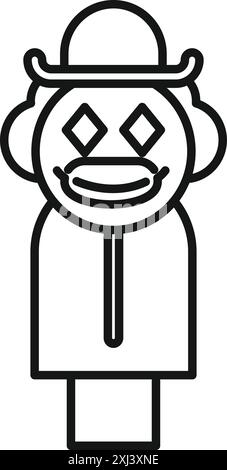 Dessin au trait noir et blanc d'une sucette à tête de clown portant un chapeau et souriant Illustration de Vecteur