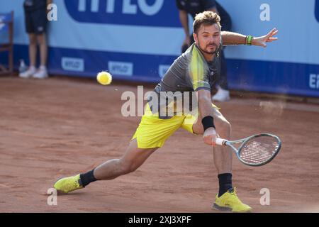 Gstaad Suisse, 07 16 2024 : Stan Wawrinka (sui) en action lors de l'EFG Swiss Open. Lors de l'EFG Gstaad Swiss Open ATP 250, match international de tennis à Gstaad, Suisse, le 16 juillet 2024 Banque D'Images