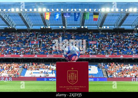 La Corogne, Espagne. 16 juillet 2024. Match ball avant un match de football entre les équipes nationales féminines d'Espagne et de Belgique, a appelé les Red Flames lors de la sixième journée du Groupe A2 dans la phase de ligue des qualifications européennes féminines de l'UEFA 2023-24, le mardi 16 juillet 2024 à la Corogne, Espagne . Crédit : Sportpix/Alamy Live News Banque D'Images