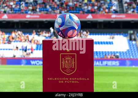 La Corogne, Espagne. 16 juillet 2024. Match ball avant un match de football entre les équipes nationales féminines d'Espagne et de Belgique, a appelé les Red Flames lors de la sixième journée du Groupe A2 dans la phase de ligue des qualifications européennes féminines de l'UEFA 2023-24, le mardi 16 juillet 2024 à la Corogne, Espagne . Crédit : Sportpix/Alamy Live News Banque D'Images