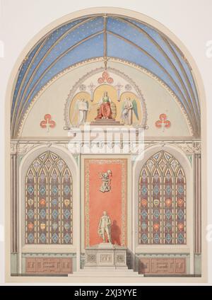 Décoration de la voûte dans la chapelle de Christian IV dans la cathédrale de Roskilde. Décoration au milieu avec la statue de Christian IV Eddelien, Heinrich 1802 - 1852 dessin Christian IV og Europa : den 19. Europarådsudstilling, Danmark 1988, Steffen Heiberg, Kat. nr. 1834, afb. p. 519, 88-222, 1988. Roskilde Domkirke : kunst og historie, Ulla Kjær, AFB. p. 302. OMT. P. 299ff., C 55311, 2013 Udkast til hvælvingens dekoration i Christian IV's kapel i Roskilde Domkirke. Udsmykning i Midten Med statue af Christian IV Banque D'Images