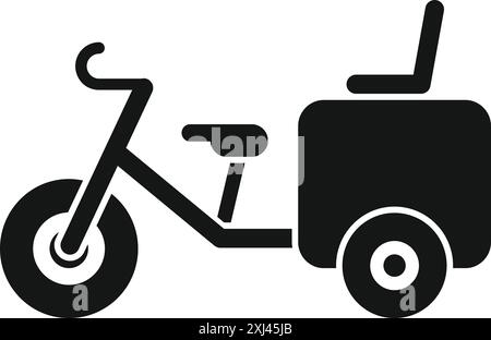 Silhouette noire d’un tricycle de livraison transportant une caisse de fret, symbolisant la logistique urbaine et les solutions de livraison respectueuses de l’environnement Illustration de Vecteur