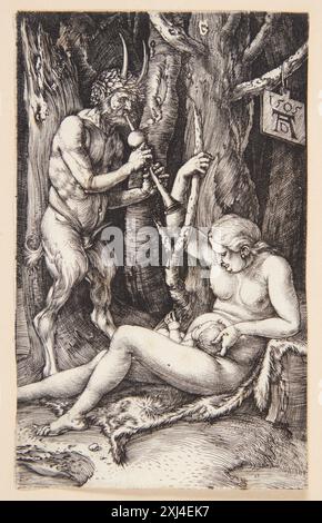 Satyr Family d'Albrecht Dürer (1471–1528) est une gravure sur cuivre montrant des satyres mythologiques dans un groupe familial, illustrant l'intérêt de la Renaissance du Nord pour les thèmes classiques et l'imagerie allégorique. Banque D'Images