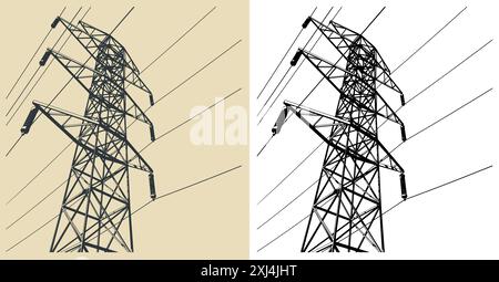 Illustrations vectorielles stylisées de poteau de puissance haute tension Illustration de Vecteur