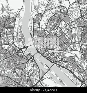 Carte de Riga en Lettonie en niveaux de gris. Contient un vecteur en couches avec routes eau, parcs, etc Illustration de Vecteur