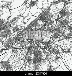 Carte de Damas en Syrie en niveaux de gris. Contient un vecteur en couches avec routes eau, parcs, etc Illustration de Vecteur