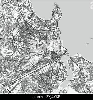 Carte de Dar es Salaam en Tanzanie en niveaux de gris. Contient un vecteur en couches avec routes eau, parcs, etc Illustration de Vecteur