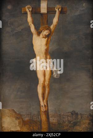 Christ sur la Croix Rubens, Pierre Paul 1577 - 1640, Momper, Joos de II 1564 - 1635 peinture Museets forøgelser Med flamske malerier fra det 17de aarcentide, Karl Madsen, p. 58-60, afb. p. 59, 15133, 1925. Peintures flamandes : 1600 - 1800, Olaf Koester, p. 204-05, conf. p. 363 fig. 126, 2000-589, 2000. Rubens et les études de contre-réforme dans ses peintures religieuses entre 1609 et 1620, Thomas L. Glen, pp. 52, 55, 195 note 78, 62035, 1977. Der Münchener Kruzificus, Erich Hubala, p. 13, 1967 Christ sur la Croix Banque D'Images