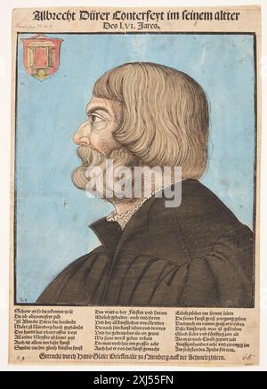 Gravure sur bois d'Albrecht Dürer représentant Erhard Schön, montrant les détails du portrait, les vêtements et le style de gravure Renaissance. Banque D'Images