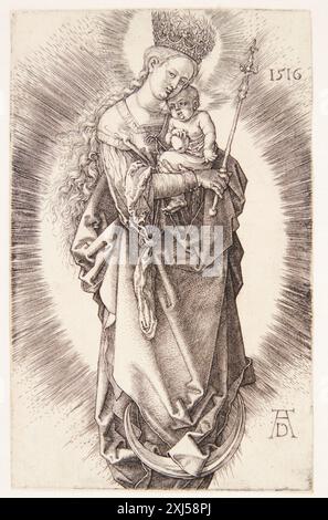 La Vierge sur un croissant avec une couronne d'étoiles et un sceptre Dürer, Albrecht 1471 - 1528 gravure sur cuivre, impression Dürer-Katalog : ein Handbuch über Albrecht Dürers Stiche, Radierungen, Holzschnitte, deren Zustände, Ausgaben und Wasserzeichen, Joseph Meder, NR. 37, 11088, 1932. Albrecht Dürer : 1-2, Erwin Panofsky, vol. II, NR. 139, 16666, 1945. Albrecht Dürer : kobberstik og raderinger, Erik Fischer, OMT. og afb. kat.nr. 88, 42289, 1971. The Illustrated Bartsch 10, XVIe siècle German Artists, Albrecht Dürer : Albrecht Dürer, Walter L. Strauss, NR. 32, C 36179, 1980. Kritisches Verzeichnis der Banque D'Images