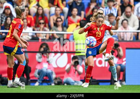 La Corogne, Espagne. 16 juillet 2024. Olga Carmona (19 ans), d'Espagne, lors d'un match de football entre les équipes nationales féminines d'Espagne et de Belgique, a appelé les flammes rouges lors de la sixième journée du Groupe A2 dans la phase du championnat des qualifications européennes féminines de l'UEFA 2023-24, le mardi 16 juillet 2024 à la Corogne, Espagne . Crédit : Sportpix/Alamy Live News Banque D'Images