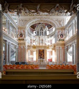 Choeur avec orgue de deux étages, église baroque, église baroque du château de St Trinitatis au château de Christiansburg, vue intérieure, Eisenberg Banque D'Images