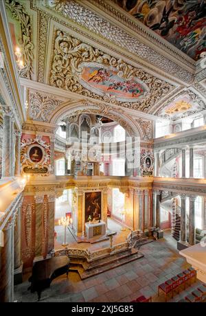 Choeur avec orgue de deux étages, église baroque, église baroque du château de St Trinitatis au château de Christiansburg, vue intérieure, Eisenberg Banque D'Images