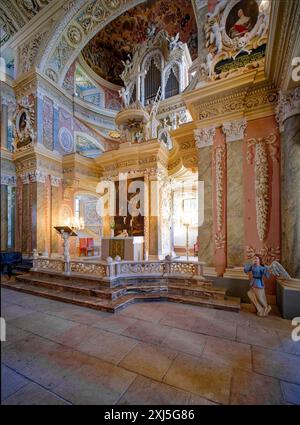 Choeur avec orgue de deux étages, église baroque, église baroque du château de St Trinitatis au château de Christiansburg, vue intérieure, Eisenberg Banque D'Images