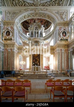 Choeur avec orgue de deux étages, église baroque, église baroque du château de St Trinitatis au château de Christiansburg, vue intérieure, Eisenberg Banque D'Images