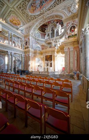 Choeur avec orgue de deux étages, église baroque, église baroque du château de St Trinitatis au château de Christiansburg, vue intérieure, Eisenberg Banque D'Images