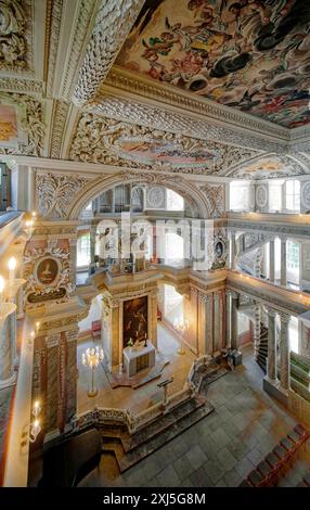 Choeur avec orgue de deux étages, église baroque, église baroque du château de St Trinitatis au château de Christiansburg, vue intérieure, Eisenberg Banque D'Images