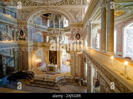 Choeur avec orgue de deux étages, église baroque, église baroque du château de St Trinitatis au château de Christiansburg, vue intérieure, Eisenberg Banque D'Images