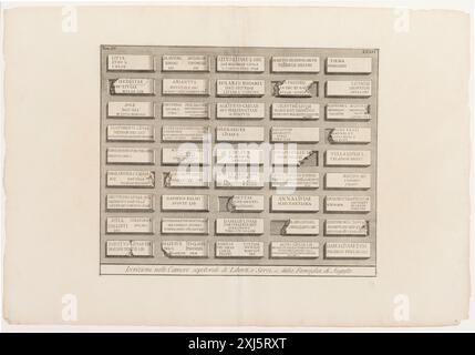 Enregistrement des chambres sépulcrales des libérés et des serviteurs, ec. De la famille d'Auguste, XXXIV Piranesi, Giovanni Battista 1720 - 1778 gravure, Imprimer Iscrizioni delle Camere sepolcrali de' Liberti e servi, ec. Della Famiglia di Augusto, XXXIV Banque D'Images