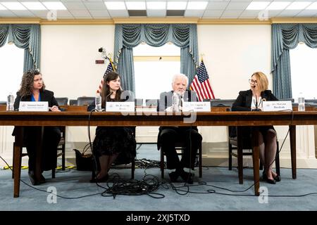 16 juillet 2024, Washington, District of Columbia, États-Unis : (de gauche à droite) SHANNON SIMRELL, Senor Policy Analyst, KRISTINA HOOK, professeure adjointe de gestion des conflits, École de gestion des conflits, de consolidation de la paix et de développement, Université d'État de Kennesaw, EUGENE STAKHIV, conférencière à la retraite, Université Johns Hopkins, et MARYNA BAYDYUK, présidente et directrice exécutive, United Help Ukraine, lors d'une réunion d'information organisée par la Commission sur la sécurité et la coopération en Europe (alias Commission Helsinki des États-Unis) sur ''L'écocide russe en Ukraine : destruction de l'environnement et nécessité de rendre des comptes''' à t Banque D'Images