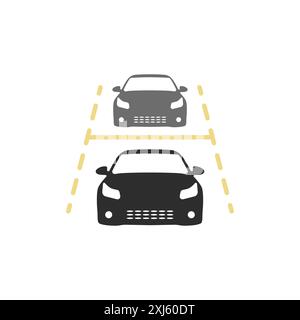 Icône vectorielle de stationnement avec deux voitures. Vecteur de panneau de stationnement. Icône de vecteur de voiture. Vecteur de logo de stationnement noir. Illustration de Vecteur