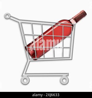 Mini chariot de supermarché avec une bouteille de vin rouge Banque D'Images