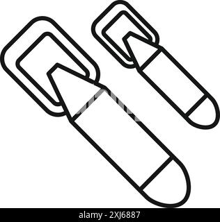 Simple dessin au trait de deux charges de profondeur avec poignées carrées tombant sous l'eau pendant une bataille navale Illustration de Vecteur