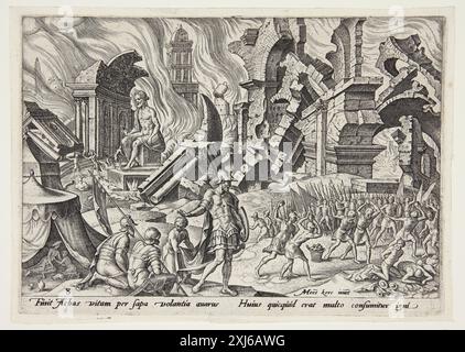 La destruction d'ai et la lapidation d'Achan Galle, Philips 1537 - 1612, Heemskerck, Maarten van 1498 - 1574, Galle, Philips 1537 - 1612 gravure, impression les eaux-fortes, gravures et gravures sur bois néerlandaises et flamandes de New Hollstein 1450-1700, Philips Galle, partie I-IV, Manfred Sellink, 111 I, C 39355, 2001. Les eaux-fortes, gravures et gravures sur bois néerlandaises et flamandes de New Hollstein 1450-1700, Maarten van Heemskerck, partie I-II, Ilja M. Veldman, 245 I, 55173, 1993-1994. Tegninger af Maerten van Heemskerck : Illustreret Katalog, Jan Garff, sml. 90-101, 42279, 1971 la destruction d'ai et la lapidation d'Achan Banque D'Images