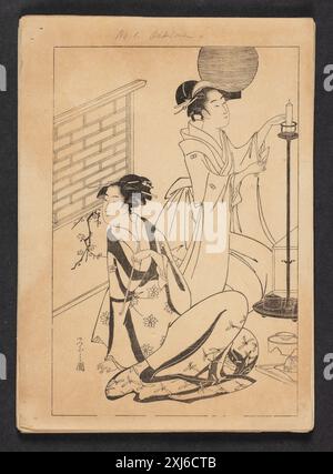 Geisha prépare le divertissement (empreinte de canne de contour) Chōbunsai Eishi 1756 - 1829 Collotype, Print catalogue of Japanese Prints and Illustrated books in the National Gallery of Denmark, Tsuda, Mayumi, p. 192, NR. 15, 2018 Geishaer interdit de sousdétention (aftryk fra konturstok) Banque D'Images