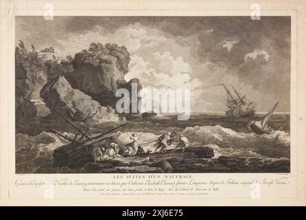 Les conséquences d'un naufrage Lempereur, Catherine Élisabeth 1726 - 1780, Vernet, Claude-Joseph 1714 - 1789, Lempereur, Louis Simon 1728 - 1807 gravure sur cuivre, impression inventaire du fonds English : graveurs du XVIIIe siècle XIV : Legras (les) - Lequien, Yves Sjöberg, (ikke beskrevet heri), SMK 2,780:14, 1977 les suites d'un naufrage Banque D'Images