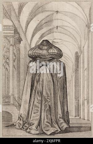 Noble française en costume de deuil, vue du dos bosse, Abraham 1602 - 1676, Saint-Igny, Jean de 1600 - 1647, Saint-Igny, Jean de 1600 - 1647 gravure, impression L'oeuvre gravé d'Abraham bosse, André Blum, 934, 8521, 1924. Catalogue de l'oeuvre de Abraham bosse, Georges Duplessis, 1327, 2165, 1859 Fransk adelskvinde i sørgedragt, set fra ryggen Banque D'Images