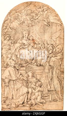 La Vierge et l'enfant intronisés, flanqués par les anges et les saints Charles Borromée et Ignace de Loyola Maratti, Carlo 1625 - 1713 dessinant des dessins romains avant 1800. Dessins italiens au Département des estampes et dessins, Statens Museum for Kunst, Ursula Verena Fischer Pace, NR. 175, 2014 la Vierge et l'enfant intronisés, flanqués par les anges et les saints Charles Borromée et Ignace de Loyola Banque D'Images