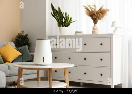 Humidificateur moderne sur la table basse près de la commode dans le salon élégant Banque D'Images