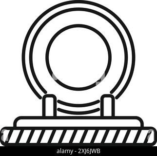Roue de hamster debout sur l'icône de surface rayée, style de contour Illustration de Vecteur