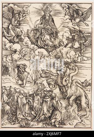 La bête aux deux cornes comme un agneau Dürer, Albrecht 1471 - 1528 gravure sur bois, Print Dürer-Katalog : ein Handbuch über Albrecht Dürers Stiche, Radierungen, Holzschnitte, deren Zustände, Ausgaben und Wasserzeichen, Joseph Meder, NR. 175, 11088, 1932. The Illustrated Bartsch 10, XVIe siècle German Artists, Albrecht Dürer : Albrecht Dürer, Walter L. Strauss, 74, C 36179, 1980. Johannes' Åbenbaring - og Dürers, Jan Garff, AFB. p. 18, 54895, 1992. Albrecht Dürer : das druckgraphische Werk, Rainer Schoch, NR. 123, k2004-216, 2001-2004 la bête aux deux cornes comme un agneau Banque D'Images