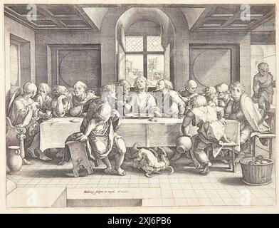 The Last Cène Goltzius, Hendrick 1558 - 1617, Aelst, Pieter Coecke van 1502 - 1550, Goltzius, Hendrick 1558 - 1617 gravure sur cuivre, impression The New Hollstein gravures, gravures et gravures sur bois néerlandaises et flamandes 1450-1700, Hendrick Goltzius, partie I-IV, Marjolein Leesberg, 324 II, C 48058, 2012 Den sidste nadver Banque D'Images