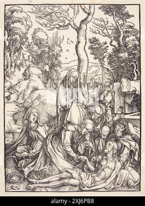 The lamentation Dürer, Albrecht 1471 - 1528 Woodcut, Print Dürer-Katalog : ein Handbuch über Albrecht Dürers Stiche, Radierungen, Holzschnitte, deren Zustände, Ausgaben und Wasserzeichen, Joseph Meder, NR. 121 (vor dem Text b), 11088, 1932. Albrecht Dürer : 1-2, Erwin Panofsky, vol. II, NR. 234, 16666, 1945. The Illustrated Bartsch 10, XVIe siècle German Artists, Albrecht Dürer : Albrecht Dürer, Walter L. Strauss, 14, C 36179, 1980. Albrecht Dürer : das druckgraphische Werk, Rainer Schoch, vol. II, NR. 162, k2004-216, 2001-2004 la lamentation Banque D'Images