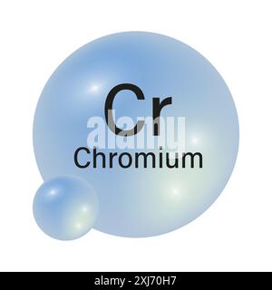 Icône d'élément chrome. Sphère bleue brillante. Symbole périodique CR. Illustration vectorielle. Illustration de Vecteur